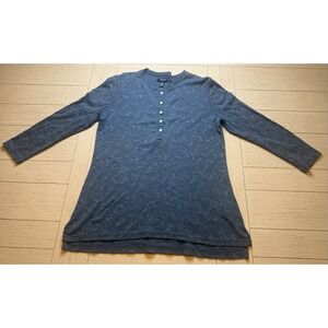 Chaps Women's Sz. M Navy Paisley Print Long Sleeve Henley Shirt 100% Cotton‎